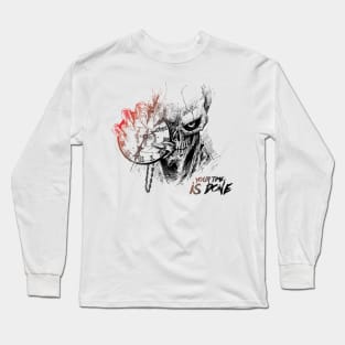 Scratch Devil Skull With Clock Fantasy Artsy Style Long Sleeve T-Shirt